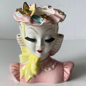 Lefton Barbara Head Vase Pink and Yellow Collectible Vintage from 1950s